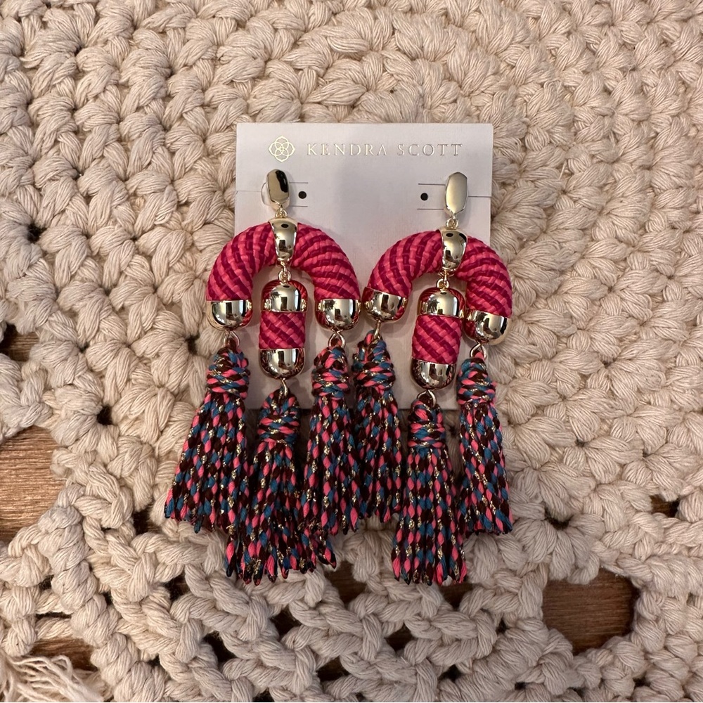 Kendra Scott Masie Pink Tassel Drop Statement Earrings